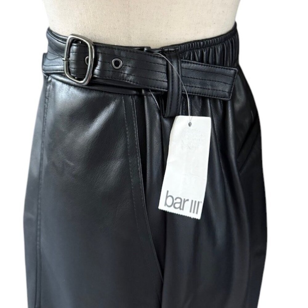 Bar III Faux-Leather Pants Black Adjustable Waist Wide Leg Pocket XL MSRP$99 NWT - Picture 6 of 14